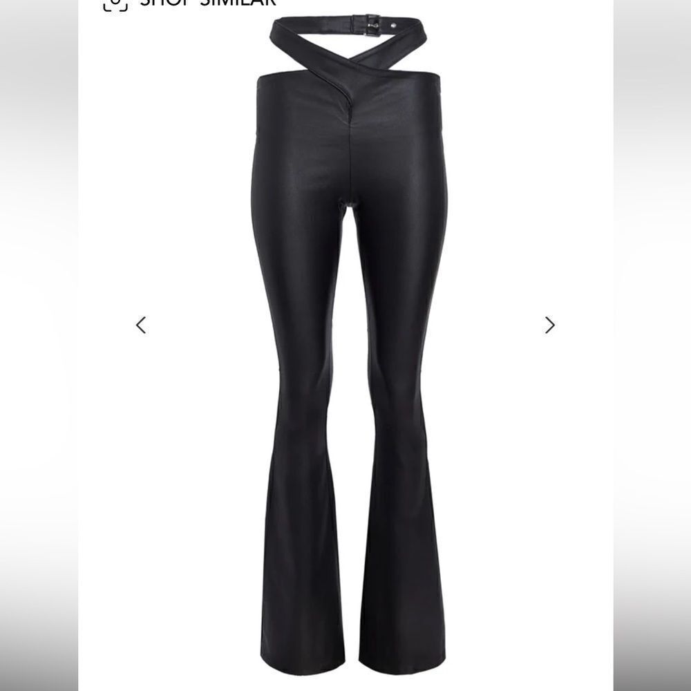 NWT SER.O.YA Sloane coated denim jeans black flares belted cut out pants Sz 26